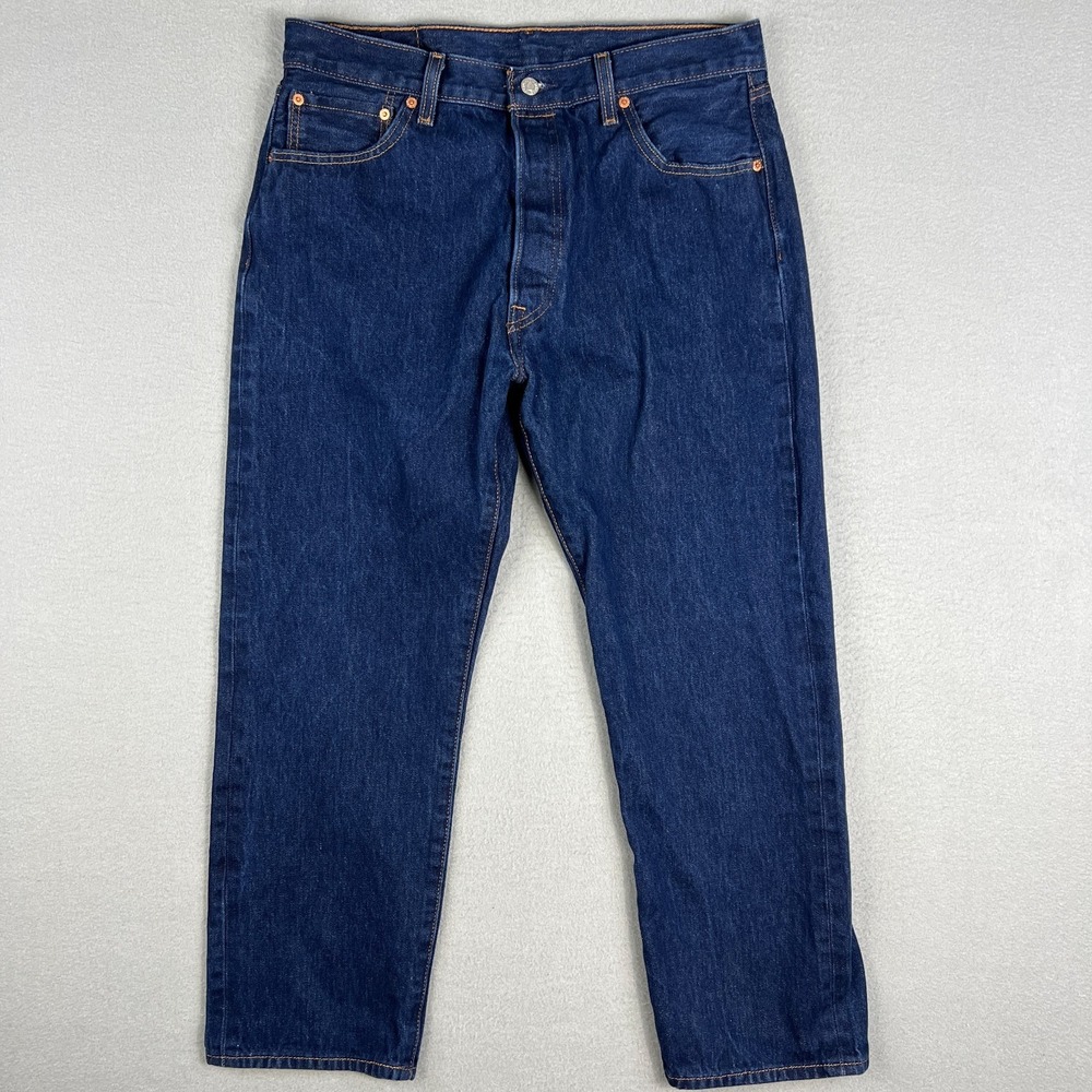 Levis 501 Jeans Fit 34x28 Dark Wash Original Fit Button Fly Denim Cotton